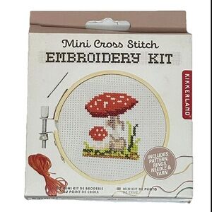 Kikkerland Mini Cross Stitch Embroidery Kit Mushrooms